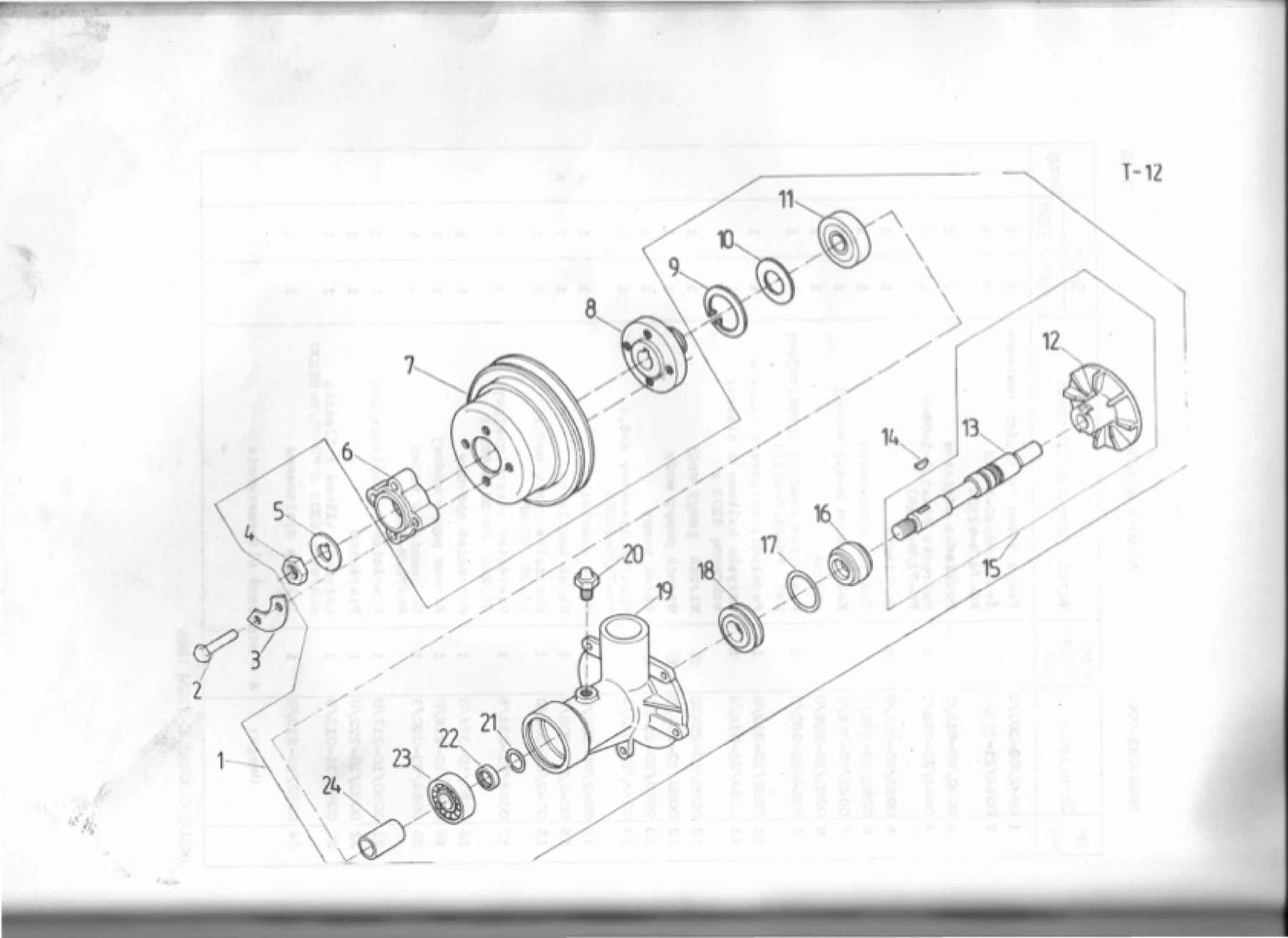 Schemat złożeniowy pompa wody — Ursus C-330M / C-335M, tablica T-12