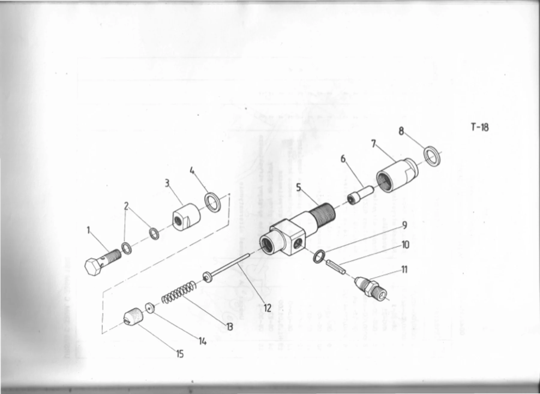 Schemat złożeniowy układ paliwowy wtryskiwacz wj 1550.8 — Ursus C-330M / C-335M, tablica T-18