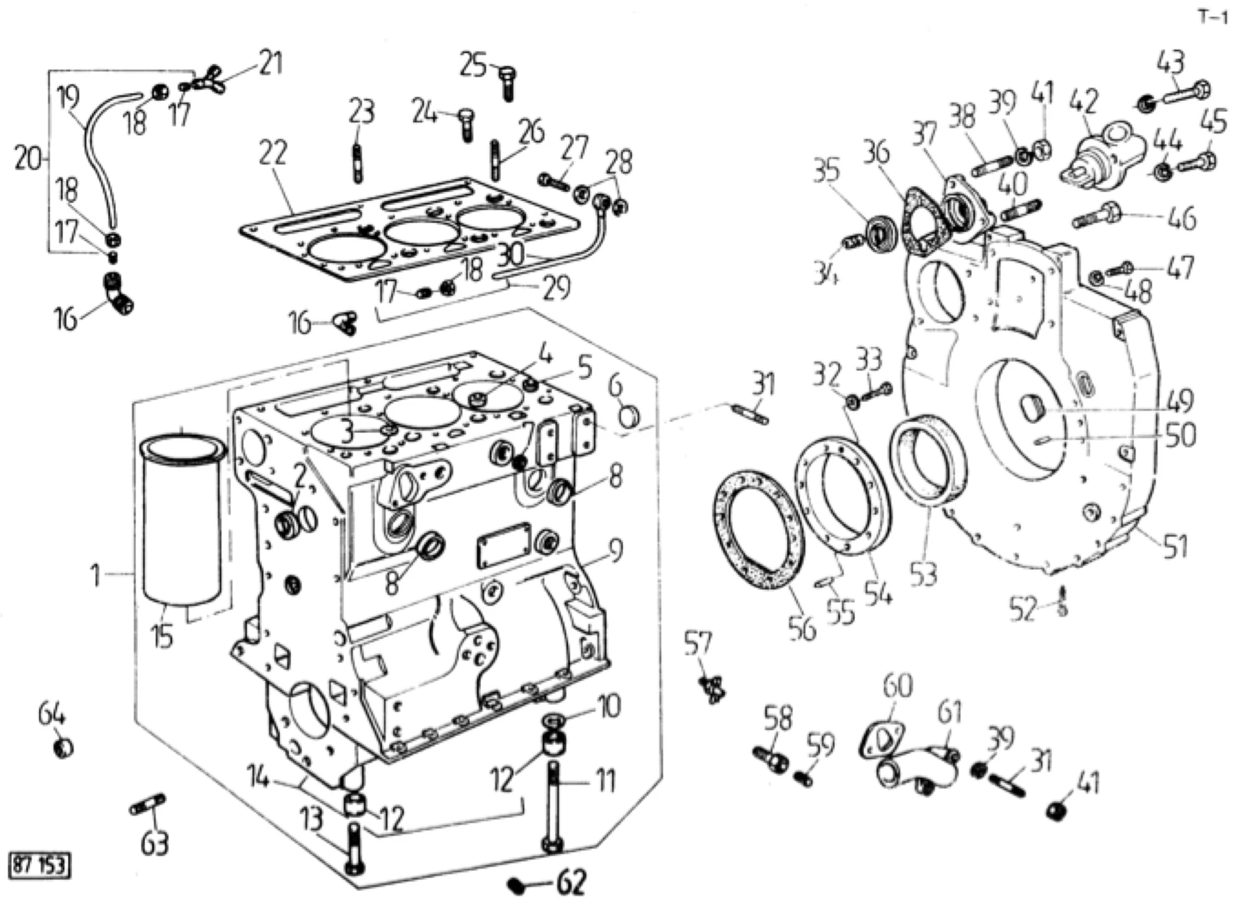 Schemat złożeniowy blok cylindrowy — Ursus C-360-3P, tablica T-1