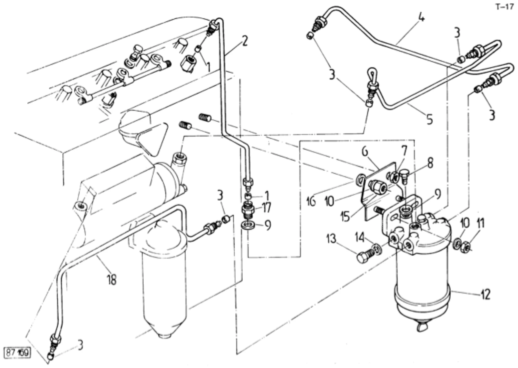 Schemat złożeniowy filtr i przewody paliwa — Ursus C-360-3P, tablica T-17