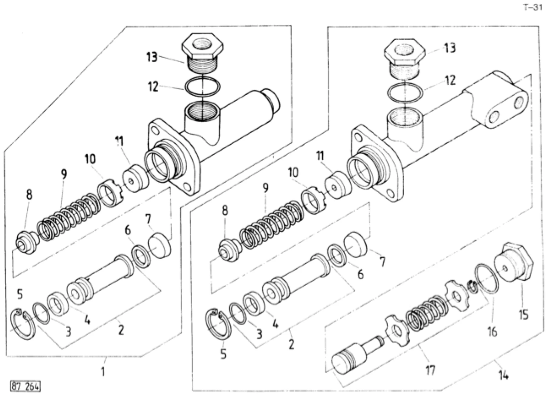 Schemat złożeniowy układ hamulcowy — pompy hydrauliczne — Ursus C-360-3P, tablica T-31
