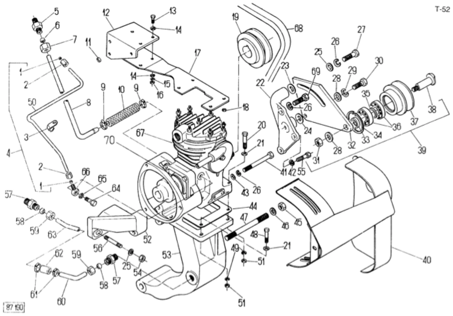 Schemat złożeniowy sprężarka wabco z zamocowaniem — Ursus C-360-3P, tablica T-52