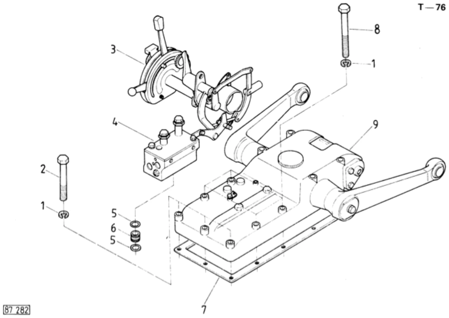 Schemat złożeniowy podnośnik hydrauliczny — Ursus C-360-3P, tablica T-76