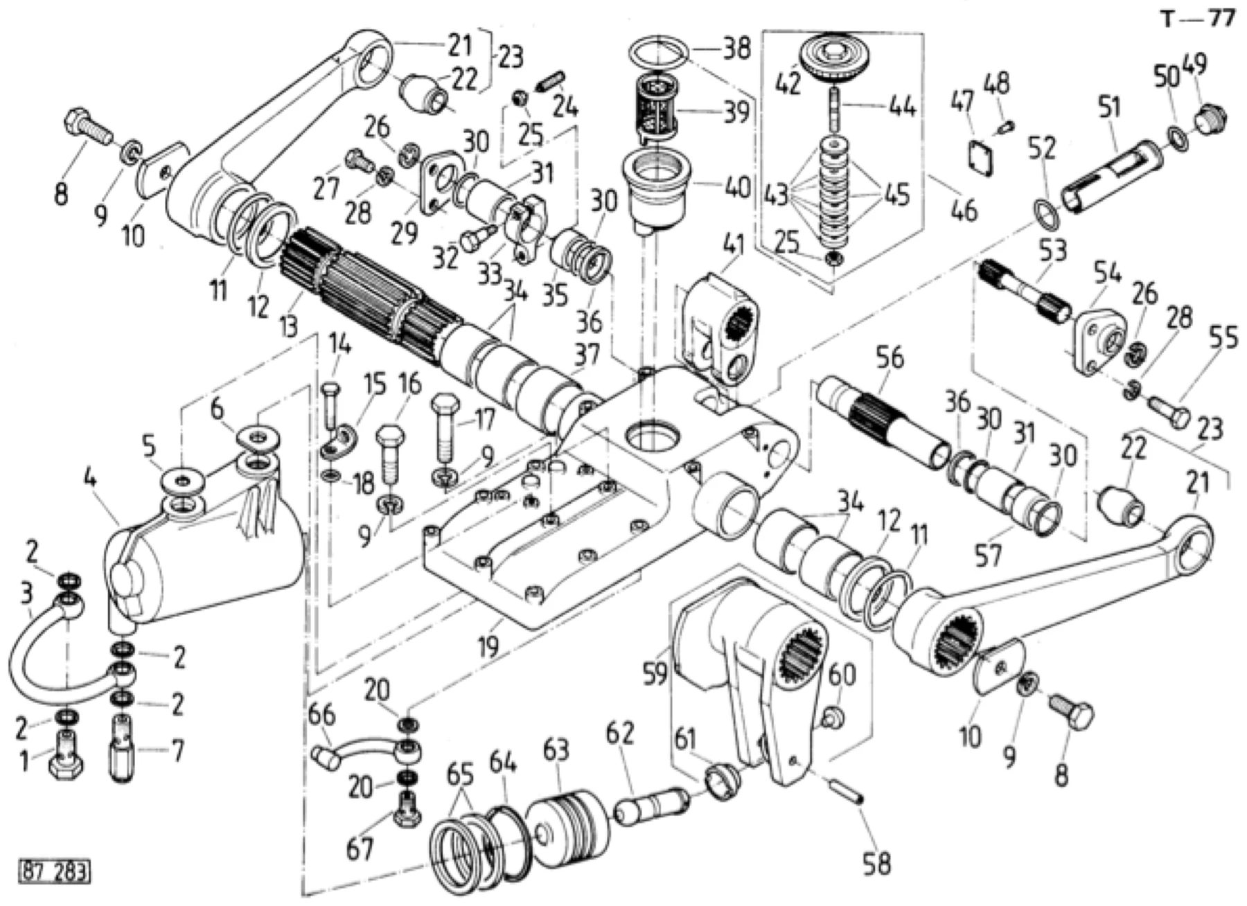Schemat złożeniowy podnośnik hydrauliczny — mechanizm podnoszenia — Ursus C-360-3P, tablica T-77