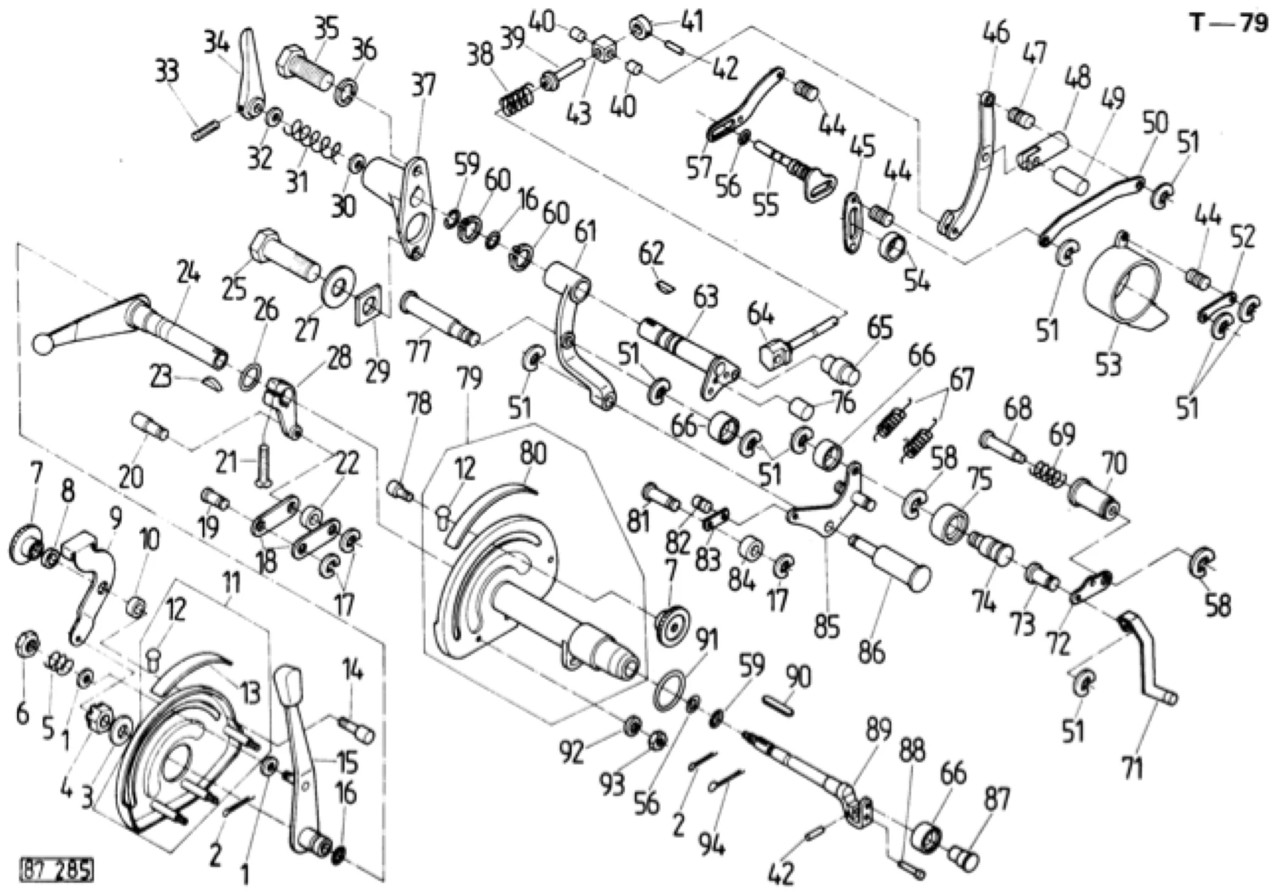 Schemat złożeniowy podnośnik hydrauliczny — mechanizm sterujący — Ursus C-360-3P, tablica T-79