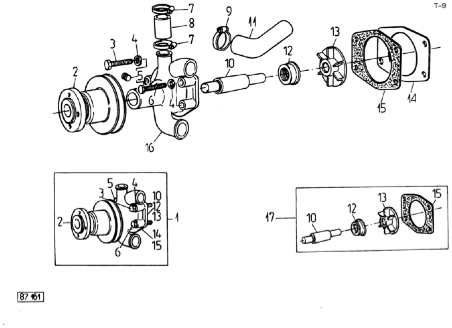 Schemat złożeniowy pompa wody — Ursus C-360-3P, tablica T-9